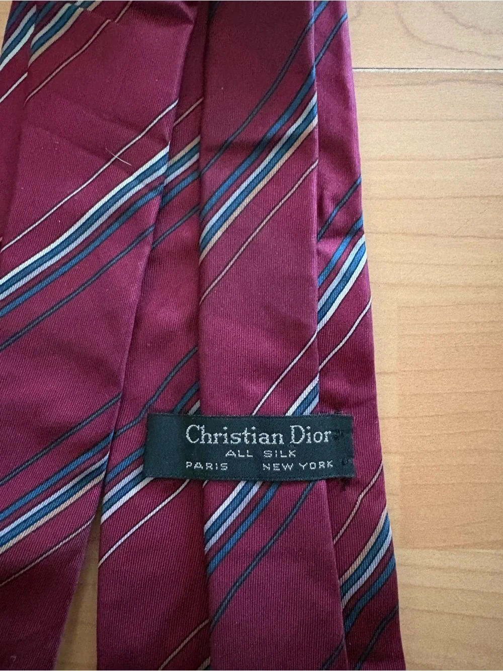 VTG CHRISTIAN DIOR silk Burgundy Red Striped Tie 57x3.5” Gray White Paris London